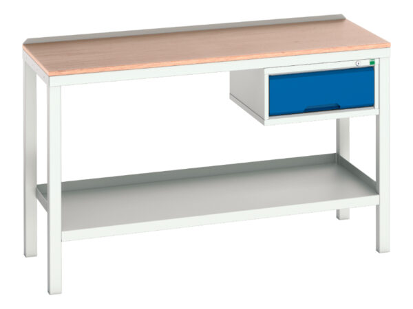 Plywood Top Workbench - Verso Welded Bench with 1 Drawer Cab And Mpx Top. WxDxH: 1500X600X930mm Ral 7035/5010 _SKU-16922605.11