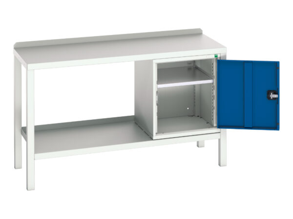 Workbench with Metal Top - Verso Welded Bench with Cupboard Storage And Steel Top. WxDxH: 1500X600X910mm Ral 7035/5010 _SKU-16922606.11