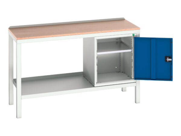 Workbench Multiplex Top - Verso Welded Bench with Cupboard Storage And Mpx Top. WxDxH: 1500X600X930mm Ral 7035/5010 _SKU-16922607.11