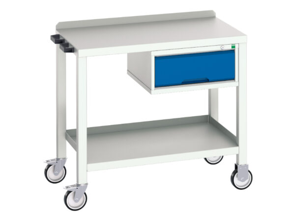 Mobile Workbench with Steel Worktop - Verso Bench with 1 Drawer Cab And Steel Top. WxDxH: 1000X600X910mm Ral 7035/5010 _SKU-16922800.11