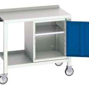 Steel Worktop Workstation On Wheels - Verso Mobile Welded Bench with Cupboard Storage And Steel Top. WxDxH: 1000X600X910mm Ral 7035/5010 _SKU-16922802.11