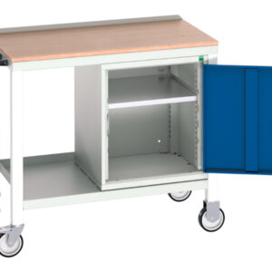 Portable Steel Worktop Workbench - Verso Mobile Welded Bench with Cupboard Storage And Mpx Top. WxDxH: 1000X600X930mm Ral 7035/5010 _SKU-16922803.11