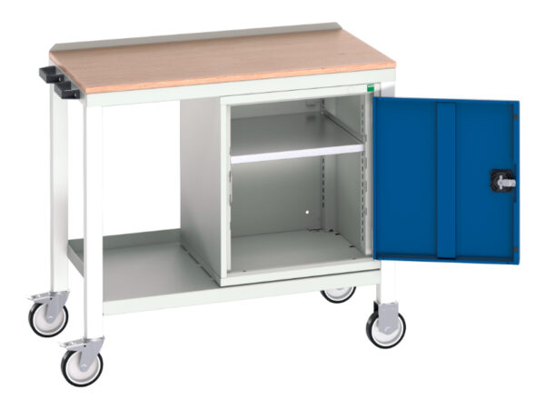 Portable Steel Worktop Workbench - Verso Mobile Welded Bench with Cupboard Storage And Mpx Top. WxDxH: 1000X600X930mm Ral 7035/5010 _SKU-16922803.11