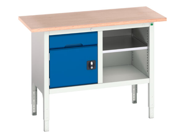 Heavy Duty Workshop Bench with Storage - with 1 Drawer-Cbd / Mid Shelf. WxDxH: 1250X600X830-930mm Ral 7035/5010 _SKU-16923000.11
