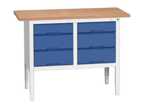 Adjustable Height Workbench - Verso Adj. Height Storage Bench (Mpx) with 3 Drawer Cab / 3 Drawer Cab. WxDxH: 1250X600X830-930mm Ral 7035/5010 _SKU-16923004.11