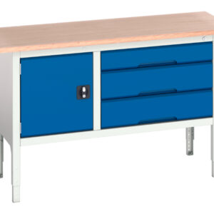 1500mm Workbench Metal - Verso Adj. Height Storage Bench (Mpx) with Cupboard Storage / 3 Drawer Cab. WxDxH: 1500X600X830-930mm Ral 7035/5010 _SKU-16923014.11