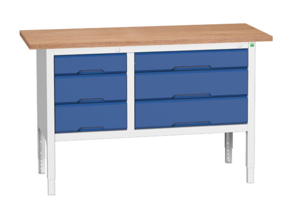 Height Adjustable Workbench - Verso Adj. Height Storage Bench (Mpx) with 3 Drawer Cab / 3 Drawer Cab. WxDxH: 1500X600X830-930mm Ral 7035/5010 _SKU-16923015.11