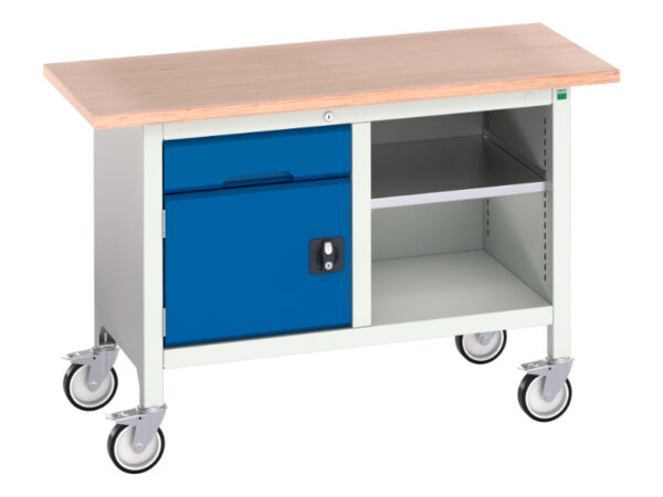 Mobile Medium Duty Workbenches - Verso Mobile Storage Bench (Mpx) with 1 Drawer-Cbd / Mid Shelf. WxDxH: 1250X600X830mm Ral 7035/5010 _SKU-16923200.11