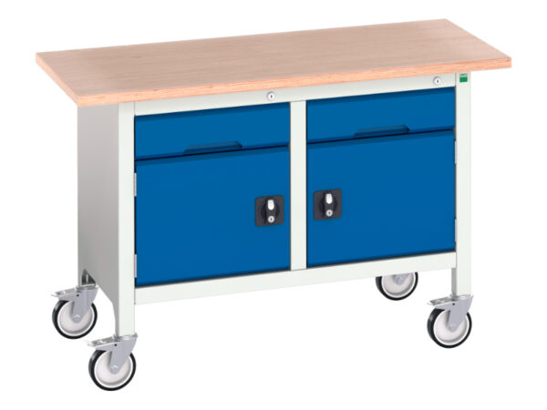 Heavy Duty Mobile Drawer Storage Cabinet - Verso Mobile Storage Bench (Mpx) with 1 Drawer-Cbd / 1 Drawer-Cbd. WxDxH: 1250X600X830mm Ral 7035/5010 _SKU-16923201.11