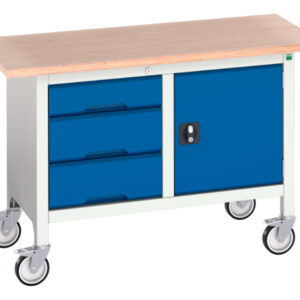 Metal Mobile Storage Workbench - Verso Mobile Storage Bench (Mpx) with 3 Drawer Cab / Cupboard Storage. WxDxH: 1250X600X830mm Ral 7035/5010 _SKU-16923203.11