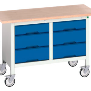 Metal Workbench On Wheels with Drawers - Verso Mobile Storage Bench (Mpx) with 3 Drawer Cab / 3 Drawer Cab. WxDxH: 1250X600X830mm Ral 7035/5010 _SKU-16923204.11