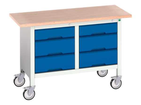 Metal Workbench On Wheels with Drawers - Verso Mobile Storage Bench (Mpx) with 3 Drawer Cab / 3 Drawer Cab. WxDxH: 1250X600X830mm Ral 7035/5010 _SKU-16923204.11