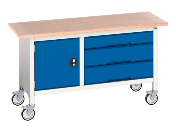 Bott Mobile Storage Bench - with Cupboard Storage / 3 Drawer Cab. WxDxH: 1500X600X830mm Ral 7035/5010 _SKU-16923214.11