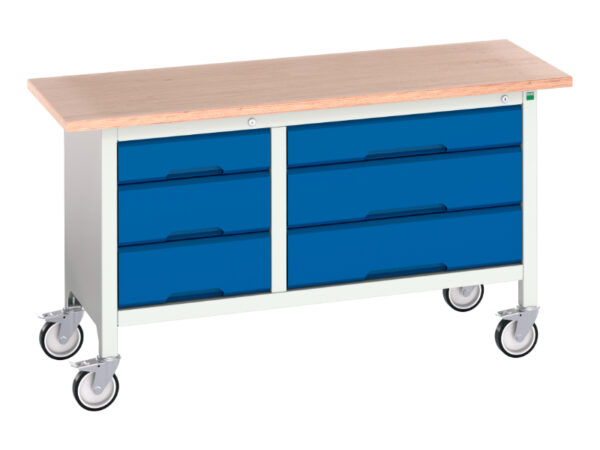 Heavy Duty Mobile Storage Workstation - Verso Mobile Storage Bench (Mpx) with 3 Drawer Cab / 3 Drawer Cab. WxDxH: 1500X600X830mm Ral 7035/5010 _SKU-16923215.11