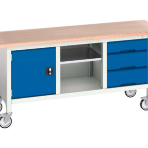 Mobile Workbench with Cupboard Storage - Verso Mobile Storage Bench (Mpx) with Cupboard Storage / Mid Shelf / 3 Drawer Cab. WxDxH: 1750X600X830mm Ral 7035/5010 _SKU-16923220.11
