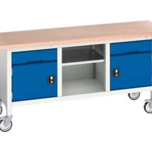 Verso Mobile Storage Workbench - Verso Mobile Storage Bench (Mpx) with 1 Drw-Cbd / Mid Shelf / 1 Drw-Cbd. WxDxH: 1750X600X830mm Ral 7035/5010 _SKU-16923221.11