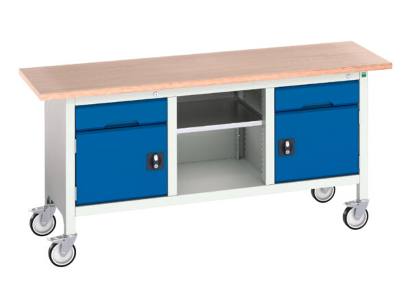 Verso Mobile Storage Workbench - Verso Mobile Storage Bench (Mpx) with 1 Drw-Cbd / Mid Shelf / 1 Drw-Cbd. WxDxH: 1750X600X830mm Ral 7035/5010 _SKU-16923221.11