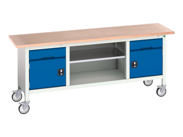 Mobile Workbench Uk - Verso Mobile Storage Bench (Mpx) with 1 Drw-Cbd / Mid Shelf / 1 Drw-Cbd. WxDxH: 2000X600X830mm Ral 7035/5010 _SKU-16923231.11