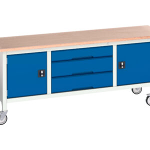 Mobile Workbench with 5 Drawers And Cupboard Storage - Verso Mobile Storage Bench (Mpx) with Cupboard Storage / 3 Drawer Cab / Cupboard Storage. WxDxH: 2000X600X830mm Ral 7035/5010 _SKU-16923232.11