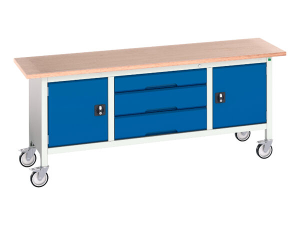 Mobile Workbench with 5 Drawers And Cupboard Storage - Verso Mobile Storage Bench (Mpx) with Cupboard Storage / 3 Drawer Cab / Cupboard Storage. WxDxH: 2000X600X830mm Ral 7035/5010 _SKU-16923232.11