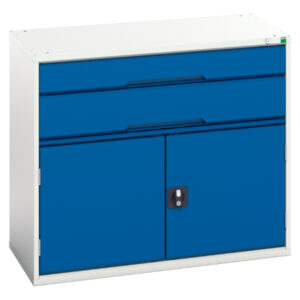 Workshop Drawers - Verso Drawer-Door Storage Cabinet with 2 Drawers / Cupboard Storage. WxDxH: 1050X550X900mm Ral 7035/5010 _SKU-16925237.11
