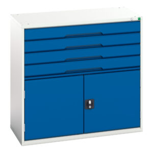 Workshop Drawer Storage Cabinets - Verso Drawer-Door Storage Cabinet with 4 Drawers / Cupboard Storage. WxDxH: 1050X550X1000mm Ral 7035/5010 _SKU-16925265.11
