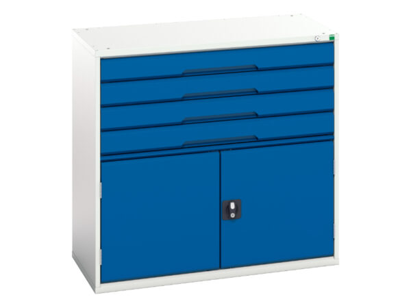 Workshop Drawer Storage Cabinets - Verso Drawer-Door Storage Cabinet with 4 Drawers / Cupboard Storage. WxDxH: 1050X550X1000mm Ral 7035/5010 _SKU-16925265.11