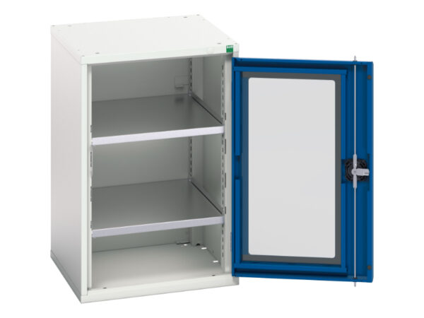 Lockable Ppe Metal Cupboard Storage - Verso Window Door Cupboard Storage with 2 Shelves. WxDxH: 525X550X800mm Ral 7035/5010 _SKU-16926074.11