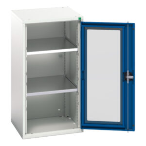 Metal Cupboard Storage with Window Doors - Verso Window Door Cupboard Storage with 2 Shelves. WxDxH: 525X550X1000mm Ral 7035/5010 _SKU-16926076.11