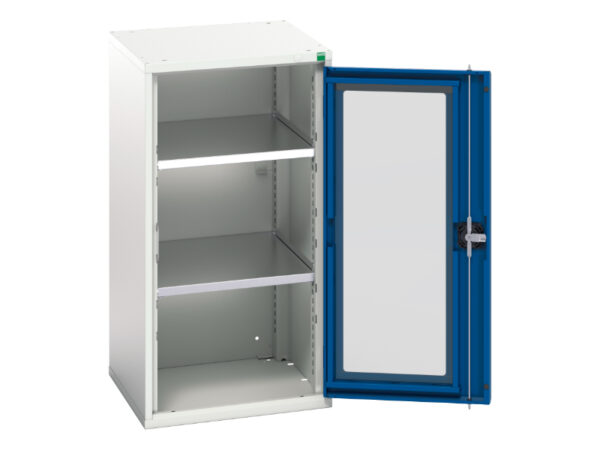Metal Cupboard Storage with Window Doors - Verso Window Door Cupboard Storage with 2 Shelves. WxDxH: 525X550X1000mm Ral 7035/5010 _SKU-16926076.11