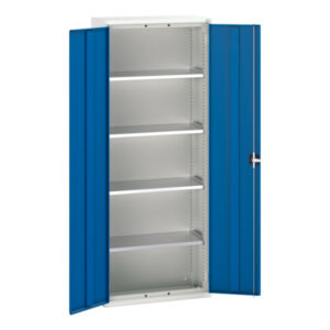 Metal Cupboard Storage for Industry - Verso Shelf Cupboard Storage with 4 Shelves. WxDxH: 800X350X2000mm Ral 7035/5010 _SKU-16926119.11