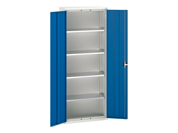 Metal Cupboard Storage for Industry - Verso Shelf Cupboard Storage with 4 Shelves. WxDxH: 800X350X2000mm Ral 7035/5010 _SKU-16926119.11