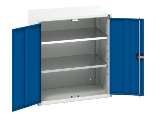 Lockable Metal Stationery Cupboard Storage - Verso Shelf Cupboard Storage with 2 Shelves. WxDxH: 800X550X900mm Ral 7035/5010 _SKU-16926147.11