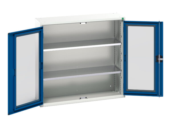 Metal Cupboard Storage with Windows - Verso Window Door Cupboard Storage with 2 Shelves. WxDxH: 1050X350X1000mm Ral 7035/5010 _SKU-16926272.11
