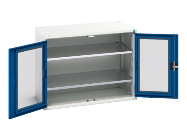 Workshop Cupboard Storage with Windows - Verso Window Door Cupboard Storage with 2 Shelves. WxDxH: 1050X550X800mm Ral 7035/5010 _SKU-16926274.11