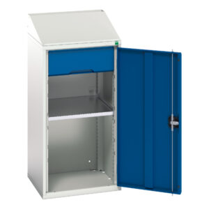 Sloping Top Cupboard Storages - Verso Lectern Cupboard Storage with 1 Shelf, 1 Drawer. WxDxH: 525X550X1130mm Ral 7035/5010 _SKU-16926370.11