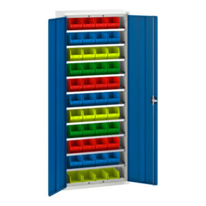 Bott 10 Shelf Parts Bin - Verso Bin Cupboard Storage with 10 Shelves, 44 Bins. WxDxH: 800X350X2000mm Ral 7035/5010 _SKU-16926401.11