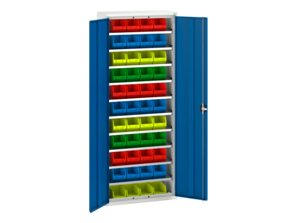 Bott 10 Shelf Parts Bin - Verso Bin Cupboard Storage with 10 Shelves, 44 Bins. WxDxH: 800X350X2000mm Ral 7035/5010 _SKU-16926401.11