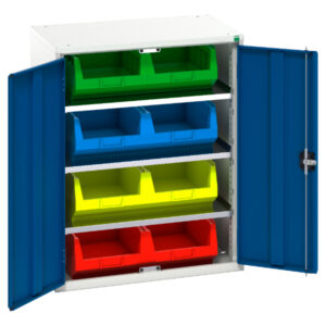 Industrial Parts Bins Cupboard Storage - Verso Bin Cupboard Storage with 3 Shelves, 8 Bins. WxDxH: 800X550X1000mm Ral 7035/5010 _SKU-16926450.11