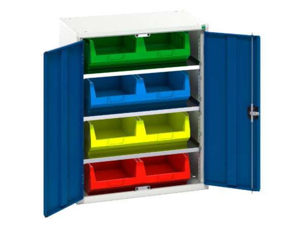 Industrial Parts Bins Cupboard Storage - Verso Bin Cupboard Storage with 3 Shelves, 8 Bins. WxDxH: 800X550X1000mm Ral 7035/5010 _SKU-16926450.11