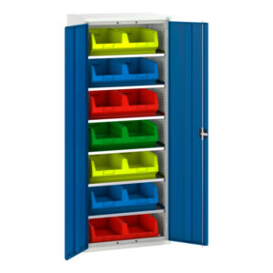 Verso Bin Cupboard Storage with 6 Shelves, 14 Bins. WxDxH: 800X550X2000mm Ral 7035/5010 _SKU-16926451.11