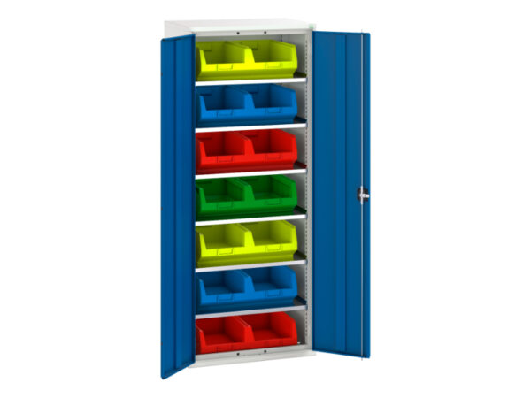 Verso Bin Cupboard Storage with 6 Shelves, 14 Bins. WxDxH: 800X550X2000mm Ral 7035/5010 _SKU-16926451.11