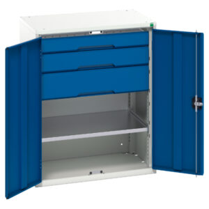 Workshop Storage Cabinet Wih Shelves - Verso Kitted Cupboard Storage with 1 Shelf, 3 Drawers. WxDxH: 800X550X1000mm Ral 7035/5010 _SKU-16926454.11