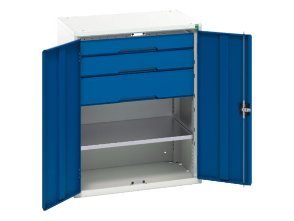 Workshop Storage Cabinet Wih Shelves - Verso Kitted Cupboard Storage with 1 Shelf, 3 Drawers. WxDxH: 800X550X1000mm Ral 7035/5010 _SKU-16926454.11