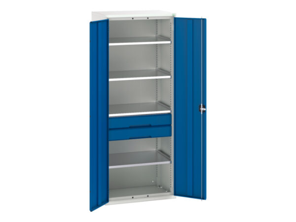 Metal Cupboard Storage with Drawers - Verso Kitted Cupboard Storage with 4 Shelves, 2 Drawers. WxDxH: 800X550X2000mm Ral 7035/5010 _SKU-16926455.11