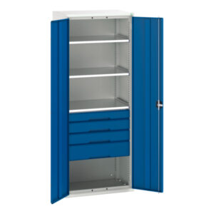 Workshop Cupboard Storage with Shelves And Drawers - Verso Kitted Cupboard Storage with 3 Shelves, 4 Drawers. WxDxH: 800X550X2000mm Ral 7035/5010 _SKU-16926457.11