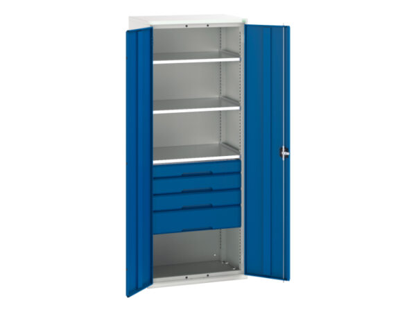 Workshop Cupboard Storage with Shelves And Drawers - Verso Kitted Cupboard Storage with 3 Shelves, 4 Drawers. WxDxH: 800X550X2000mm Ral 7035/5010 _SKU-16926457.11