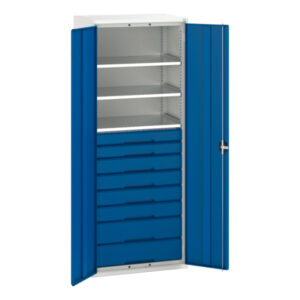 8 Drawer Metal Cupboard Storage - Verso Kitted Cupboard Storage with 3 Shelves, 8 Drawers. WxDxH: 800X550X2000mm Ral 7035/5010 _SKU-16926458.11