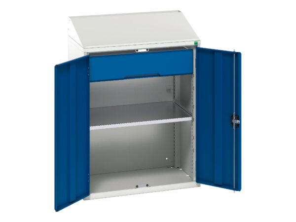 Bott Sloping Top Storage Cabinet - Verso Lectern Cupboard Storage with 1 Shelf, 1 Drawer. WxDxH: 800X550X1130mm Ral 7035/5010 _SKU-16926470.11