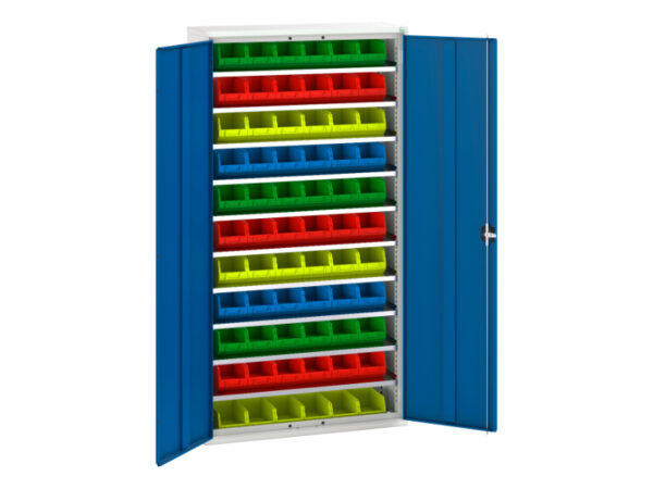 Verso Bin Cupboard Storage with 10 Shelves, 66 Bins. WxDxH: 1050X350X2000mm Ral 7035/5010 _SKU-16926501.11